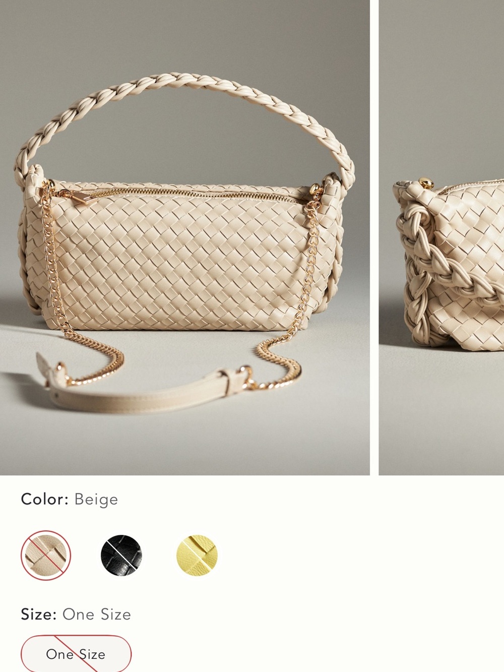 Anthropologie Beige Woven Mini Shoulder Bag with Gold Chain